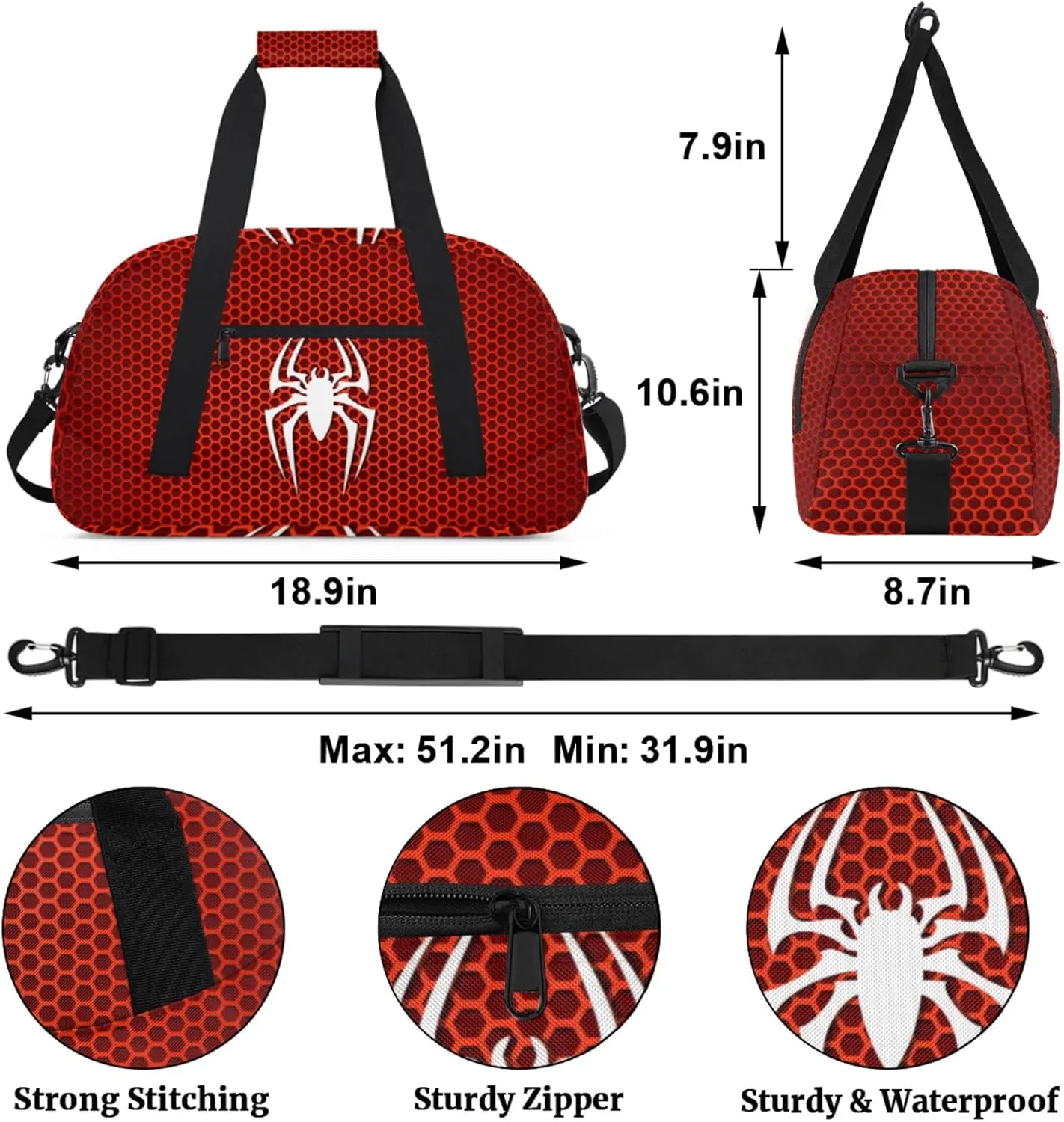 Yzrwebo Spiders Pattern Gym Sport Bag, Travel Duffle Basg Red Gymnastics Weekender Overnight Tote Carry On Training Bag for Man