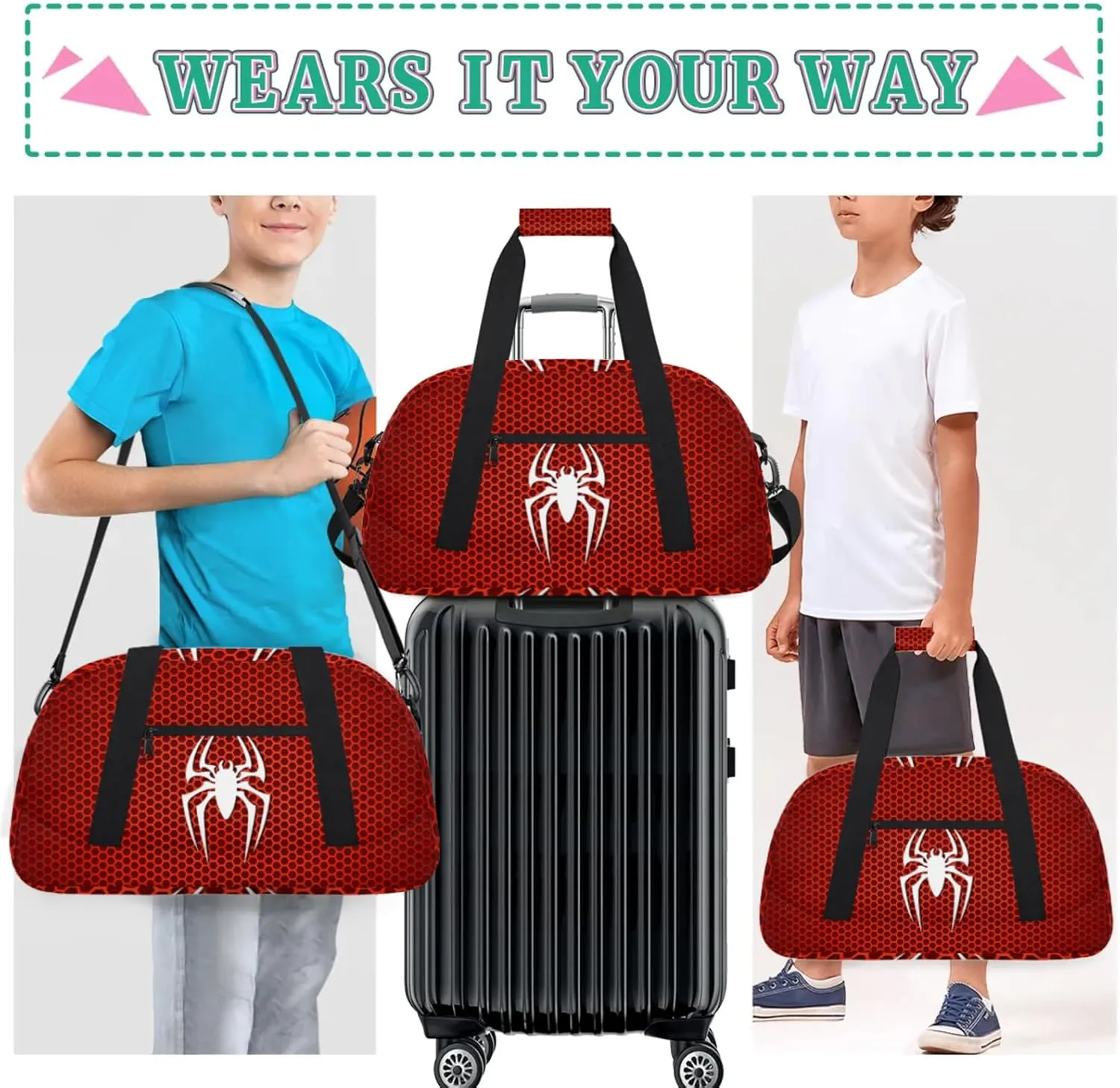 Yzrwebo Spiders Pattern Gym Sport Bag, Travel Duffle Basg Red Gymnastics Weekender Overnight Tote Carry On Training Bag for Man