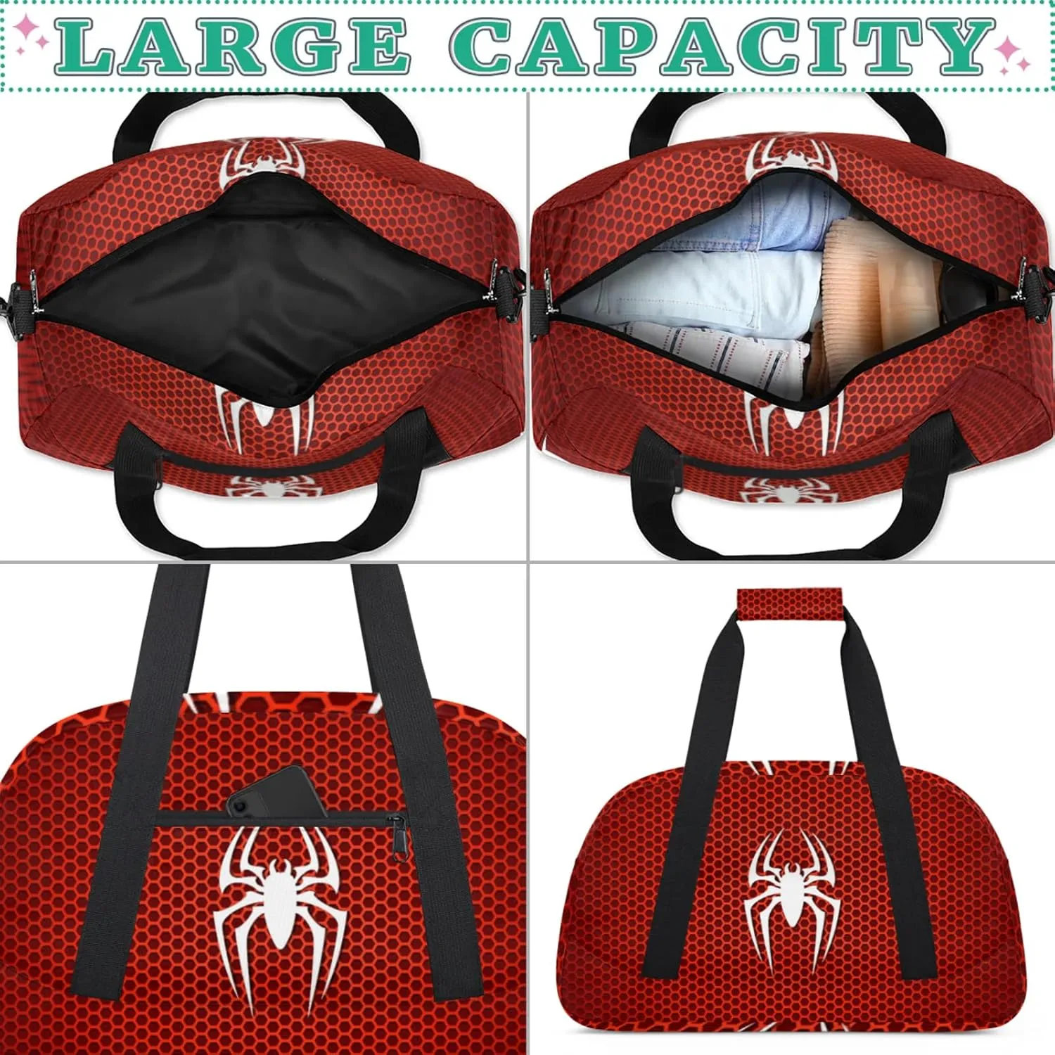 Yzrwebo Spiders Pattern Gym Sport Bag, Travel Duffle Basg Red Gymnastics Weekender Overnight Tote Carry On Training Bag for Man