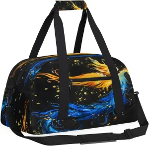 Yzrwebo Yellow Blue Phoenix Kids Gym Sport Bag for Boys Girls, Fire Phoenix Travel Duffle Bag Gymnastics Dance Bag Teen Weekender Overnight Carry on Tote Bags