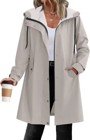 Zeagoo Womens Waterproof Raincoat Lightweight Rain Jacket Women Long Hooded Trench Coats Outdoor Windbreaker Travel Jacket