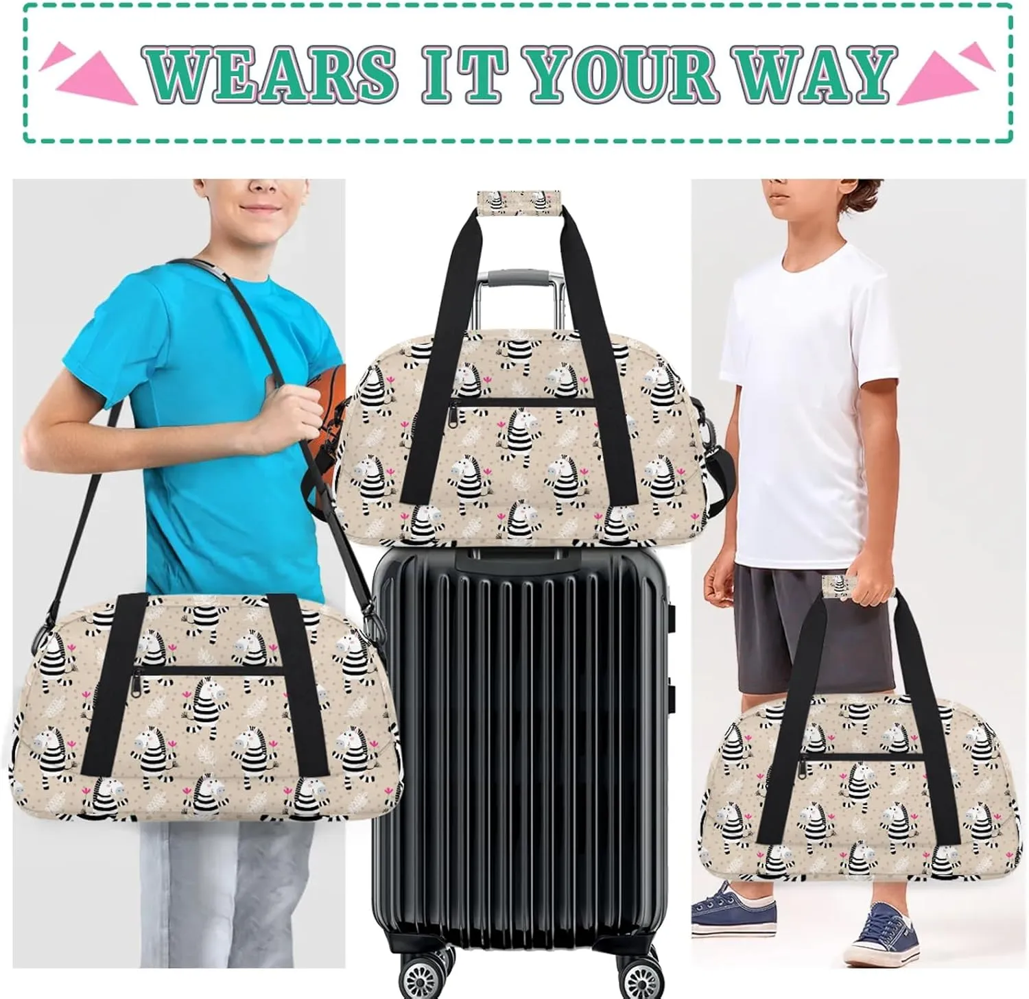 Zebra 18 inch Small Gym Bag for Women and Men, Lightweight Carry On Weekender Bag Mini Duffel Bag for Travel Sports Workout