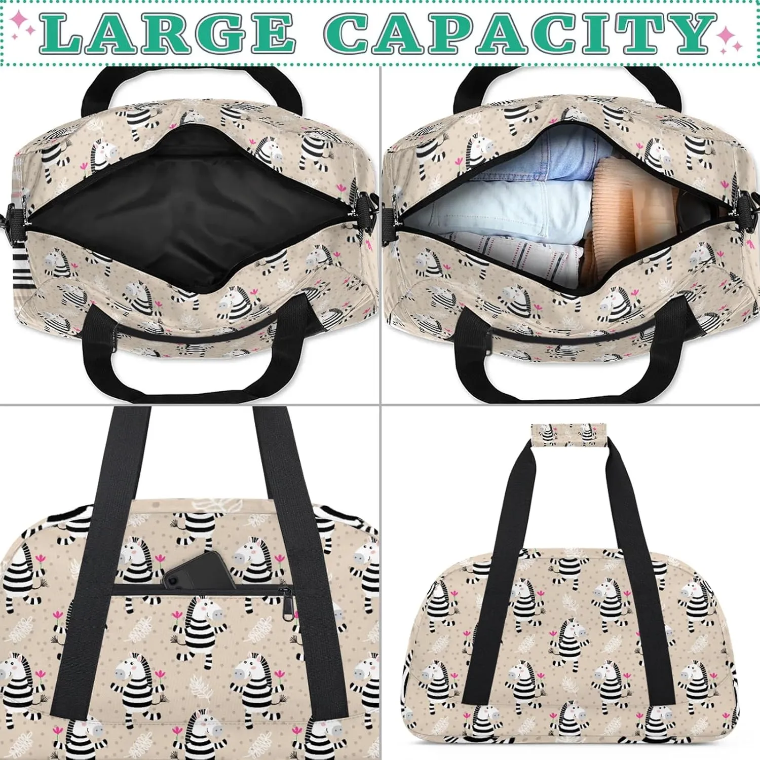 Zebra 18 inch Small Gym Bag for Women and Men, Lightweight Carry On Weekender Bag Mini Duffel Bag for Travel Sports Workout