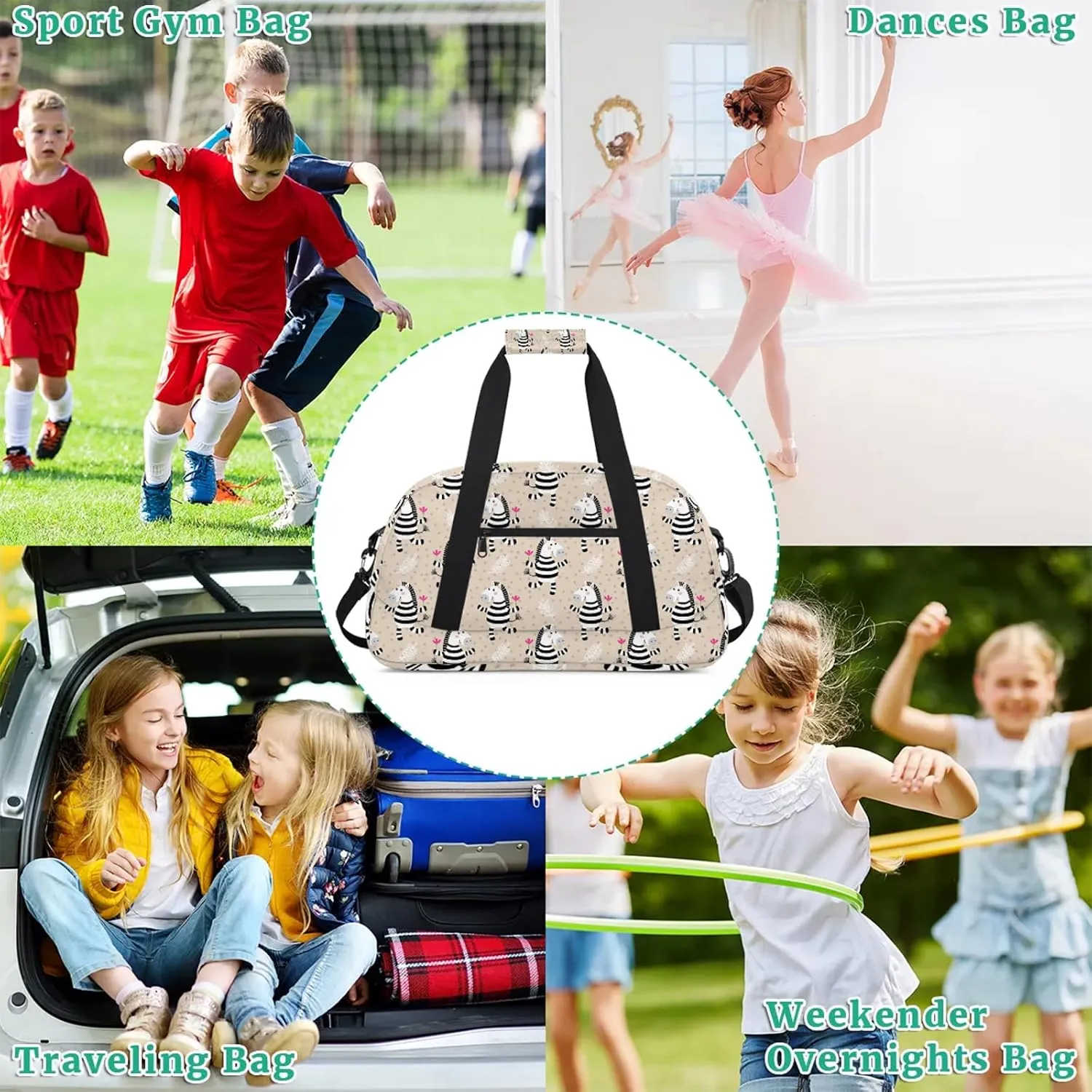 Zebra 18 inch Small Gym Bag for Women and Men, Lightweight Carry On Weekender Bag Mini Duffel Bag for Travel Sports Workout