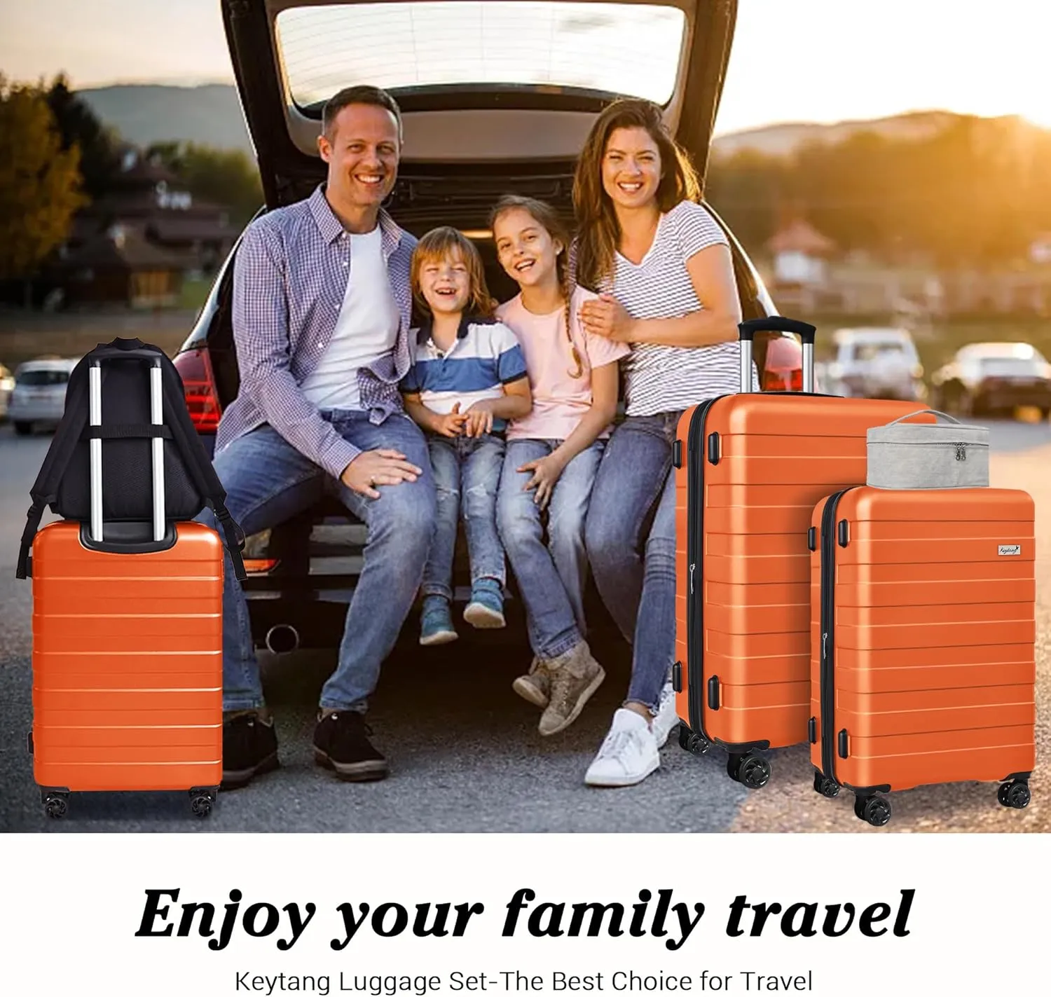Zebra Luggage Sets 5 Piece, Carry-On Luggage with Spinner Wheels, PC ABS Lightweight Hardside Business Travel Suitcase Set with TSA Lock, Bonus Travel Backpack & Makeup Bag, 20/24/28 inch, Orange