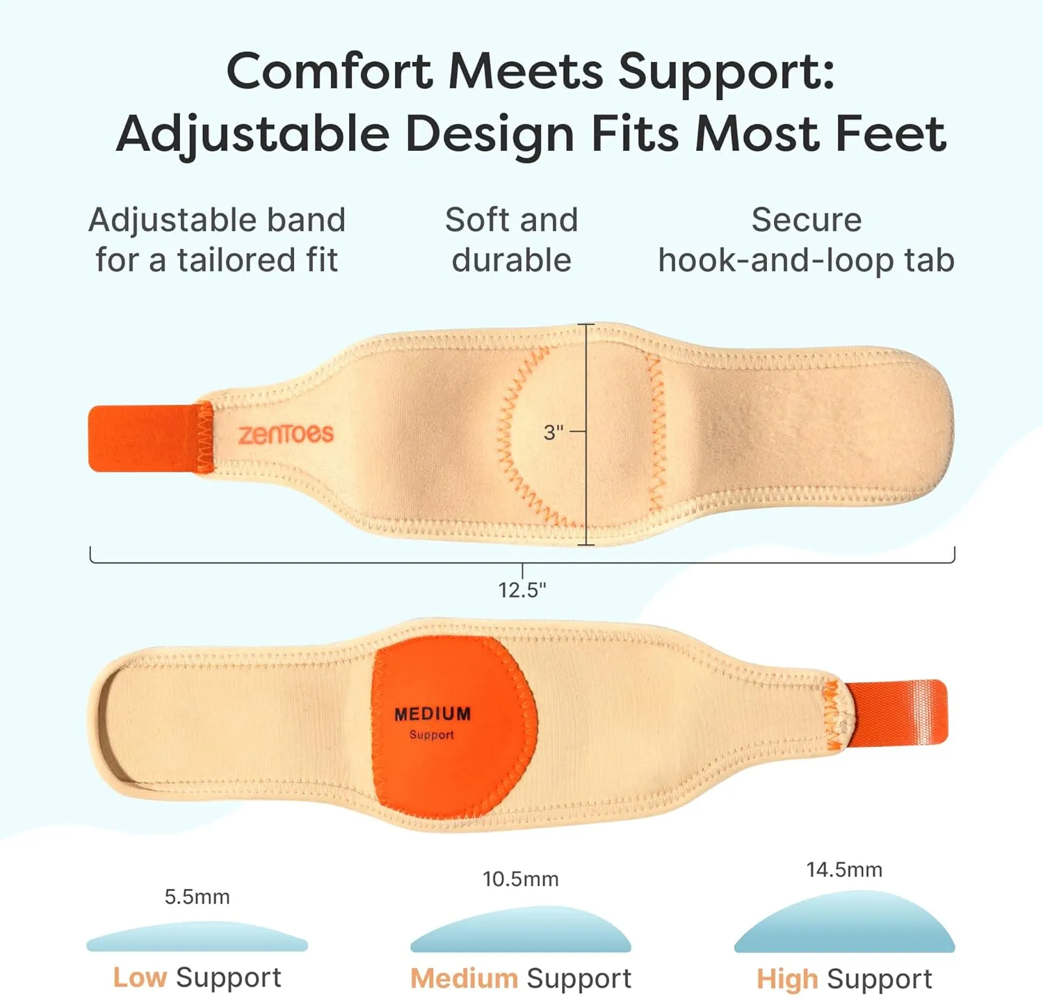 ZenToes Arch Support Bands with Gel Inserts for Women and Men, Orthotic Wraps for Plantar Fasciitis Foot Pain Relief, Adjustable Compression Straps