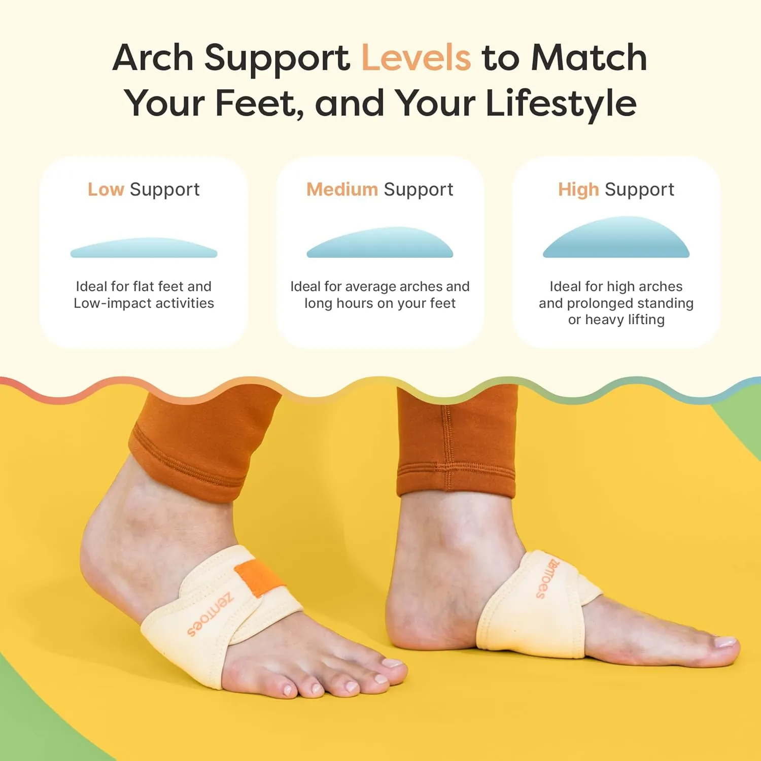 ZenToes Arch Support Bands with Gel Inserts for Women and Men, Orthotic Wraps for Plantar Fasciitis Foot Pain Relief, Adjustable Compression Straps