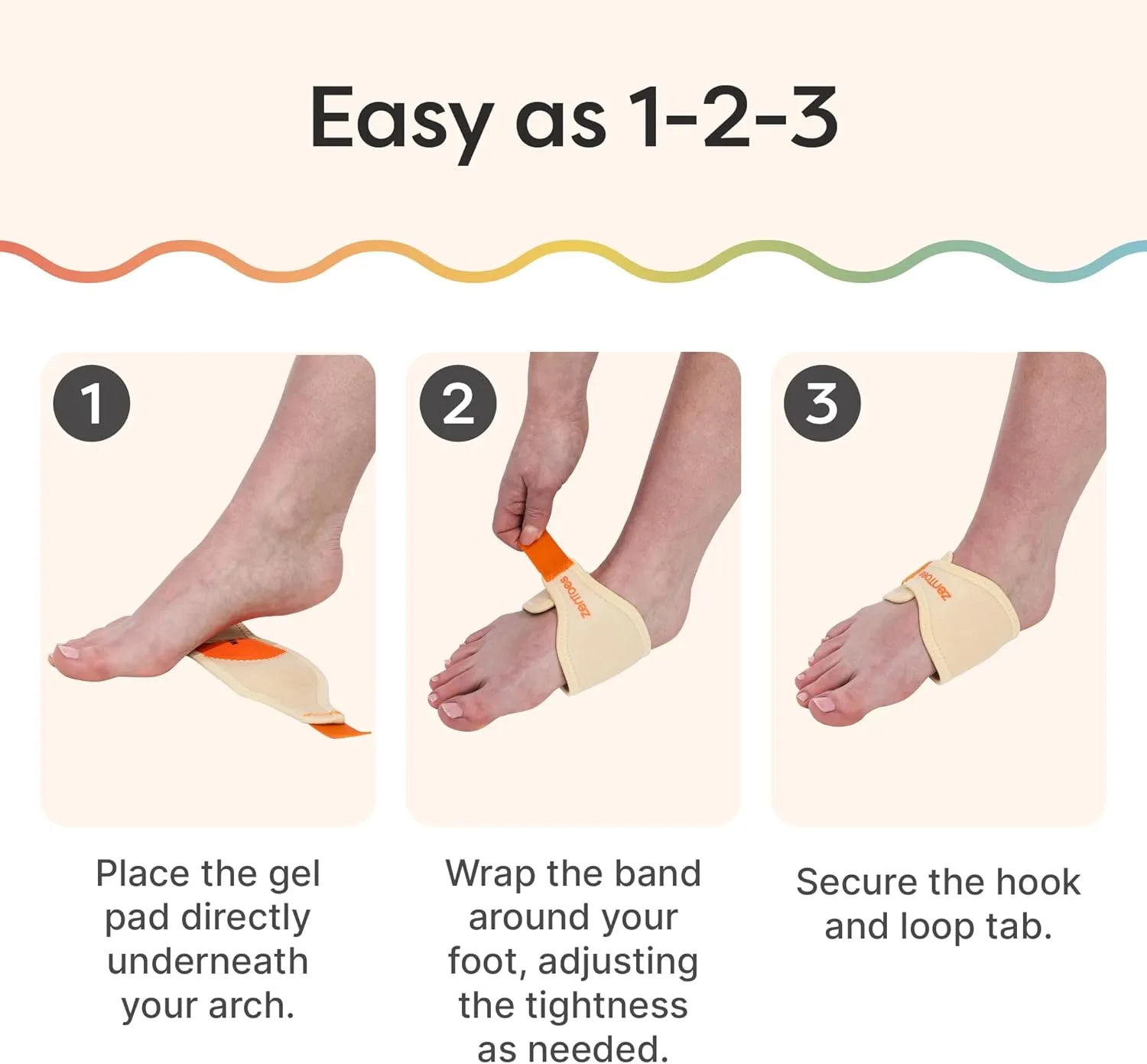 ZenToes Arch Support Bands with Gel Inserts for Women and Men, Orthotic Wraps for Plantar Fasciitis Foot Pain Relief, Adjustable Compression Straps