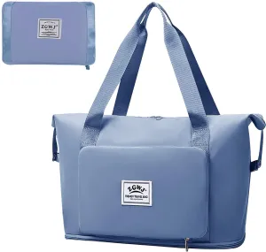 ZGWJ Expandable Travel Duffel Tote Bag - Foldable Overnight Weekender, Carry-On, Swim & Gym Bag - Fits Spirit Airlines Personal Item Size - Lightweight, Waterproof & Durable with Trolley Sleeve,Blue