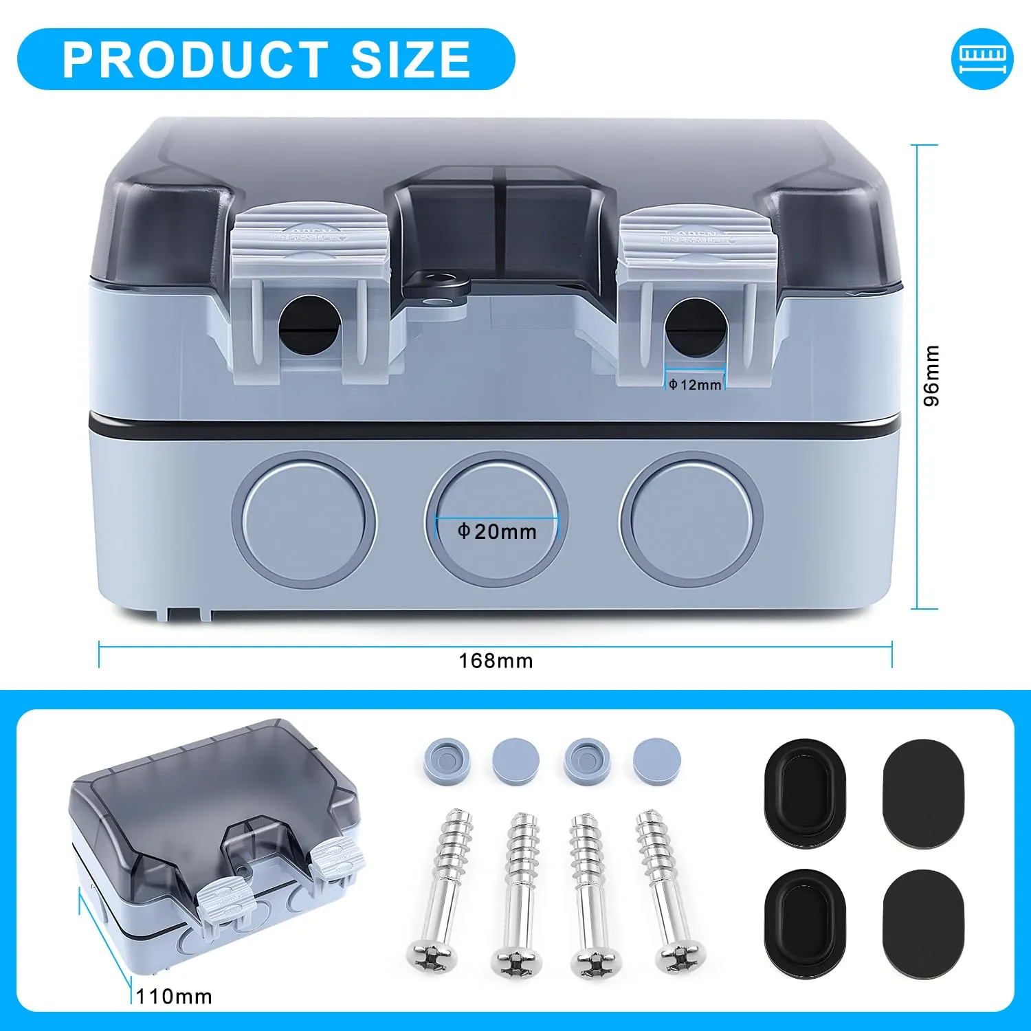 Zhushan Outdoor Weatherproof Wall Power Socket - Dual Function: Single 15A Waterproof Socket w/ 2 Gang Switched Cover, IP66 Rated, Lockable - Ideal for Garden, Outdoor, Indoor Use (125V/110-250V)