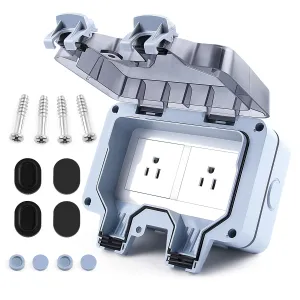 Zhushan Outdoor Weatherproof Wall Power Socket - Dual Function: Single 15A Waterproof Socket w/ 2 Gang Switched Cover, IP66 Rated, Lockable - Ideal for Garden, Outdoor, Indoor Use (125V/110-250V)