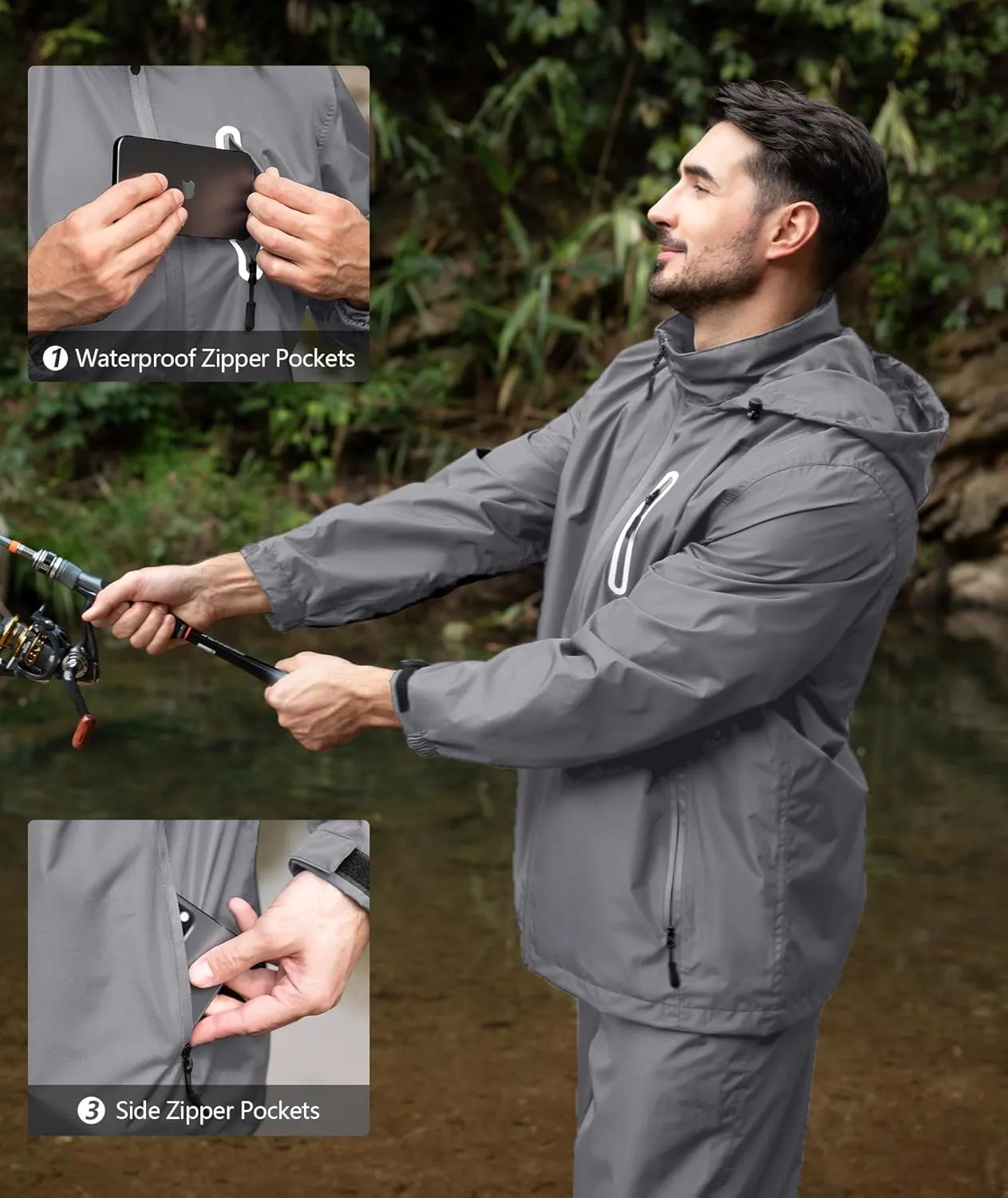 ZITY Rain Suit for Men Women Unisex Waterproof Golf Rain Gear Lightweight Breathable Mesh Waterpoof Zipper Pockets