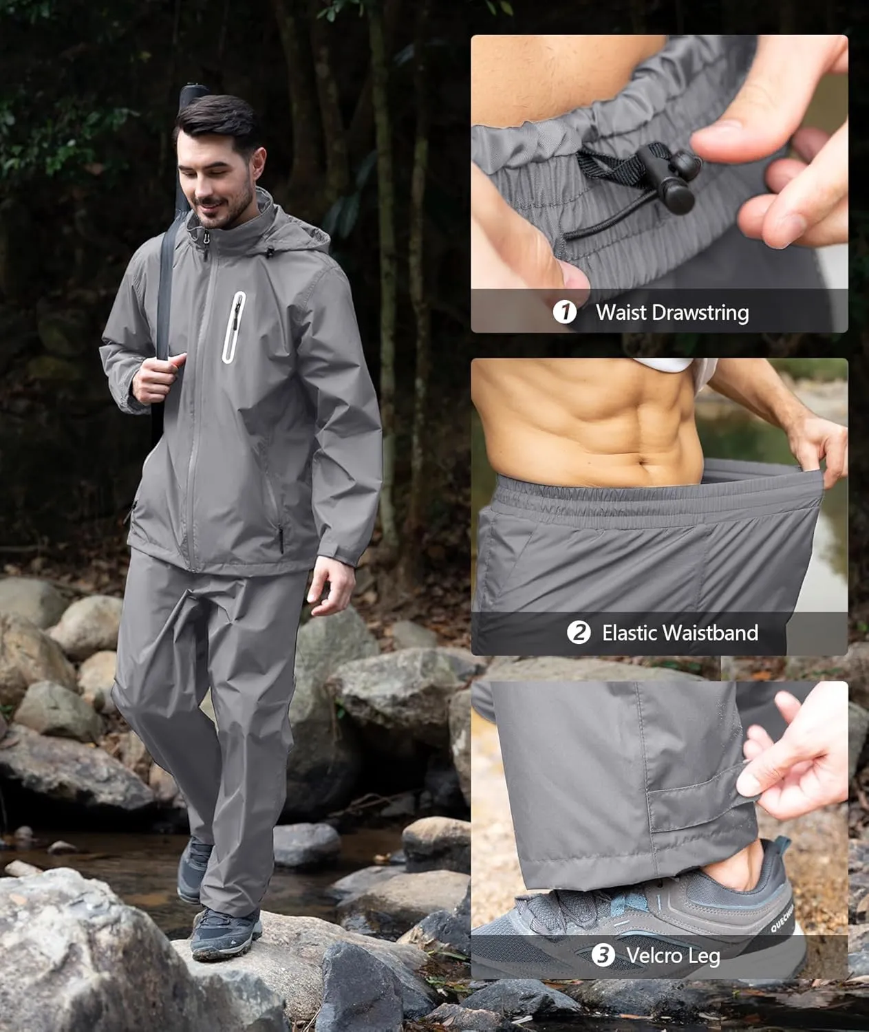 ZITY Rain Suit for Men Women Unisex Waterproof Golf Rain Gear Lightweight Breathable Mesh Waterpoof Zipper Pockets