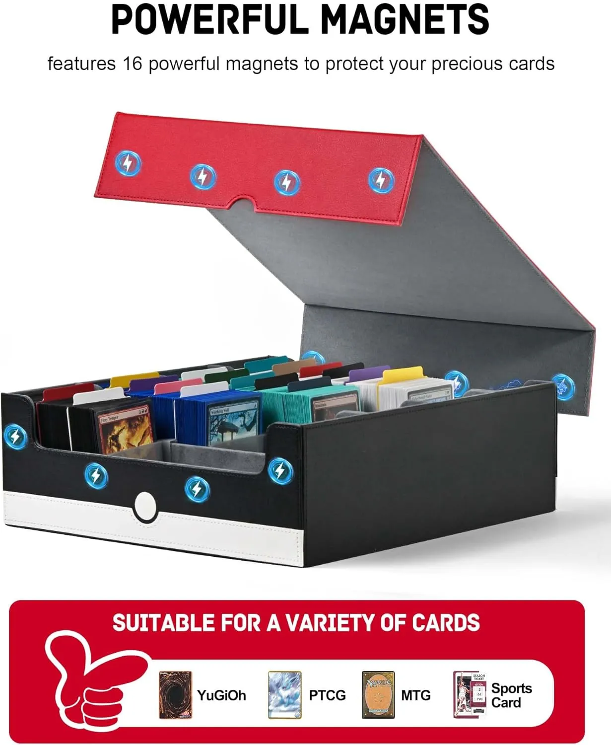 ZLCA Card Storage Box Holds 3000 , Deck Storage Case with 4 Stoppers, Card Organizer for TCG MTG PTCG(Red&White)