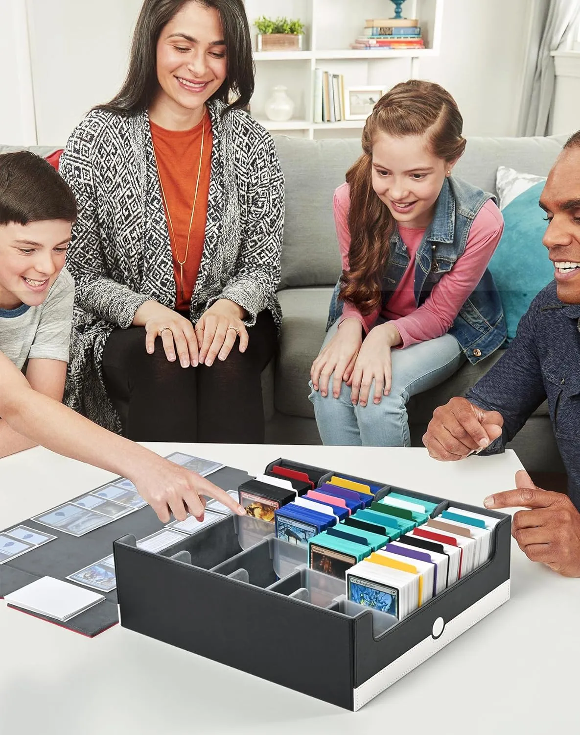 ZLCA Card Storage Box Holds 3000 , Deck Storage Case with 4 Stoppers, Card Organizer for TCG MTG PTCG(Red&White)