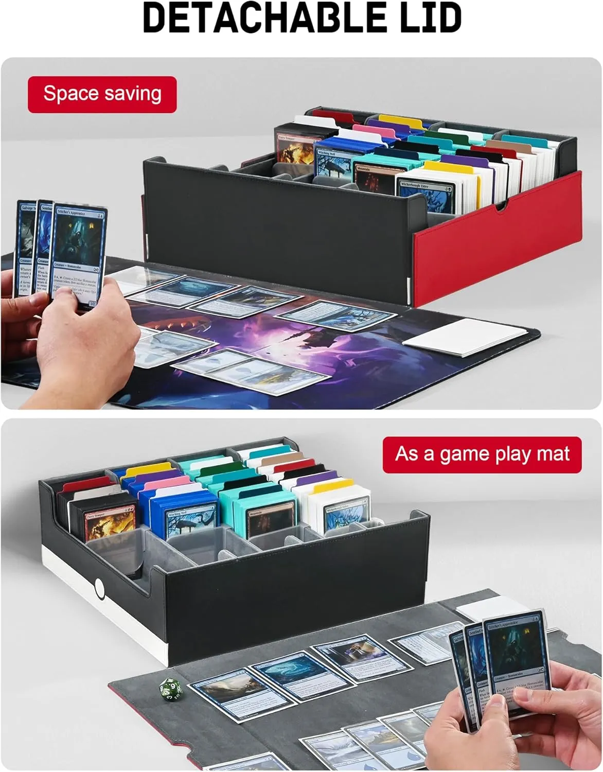 ZLCA Card Storage Box Holds 3000 , Deck Storage Case with 4 Stoppers, Card Organizer for TCG MTG PTCG(Red&White)