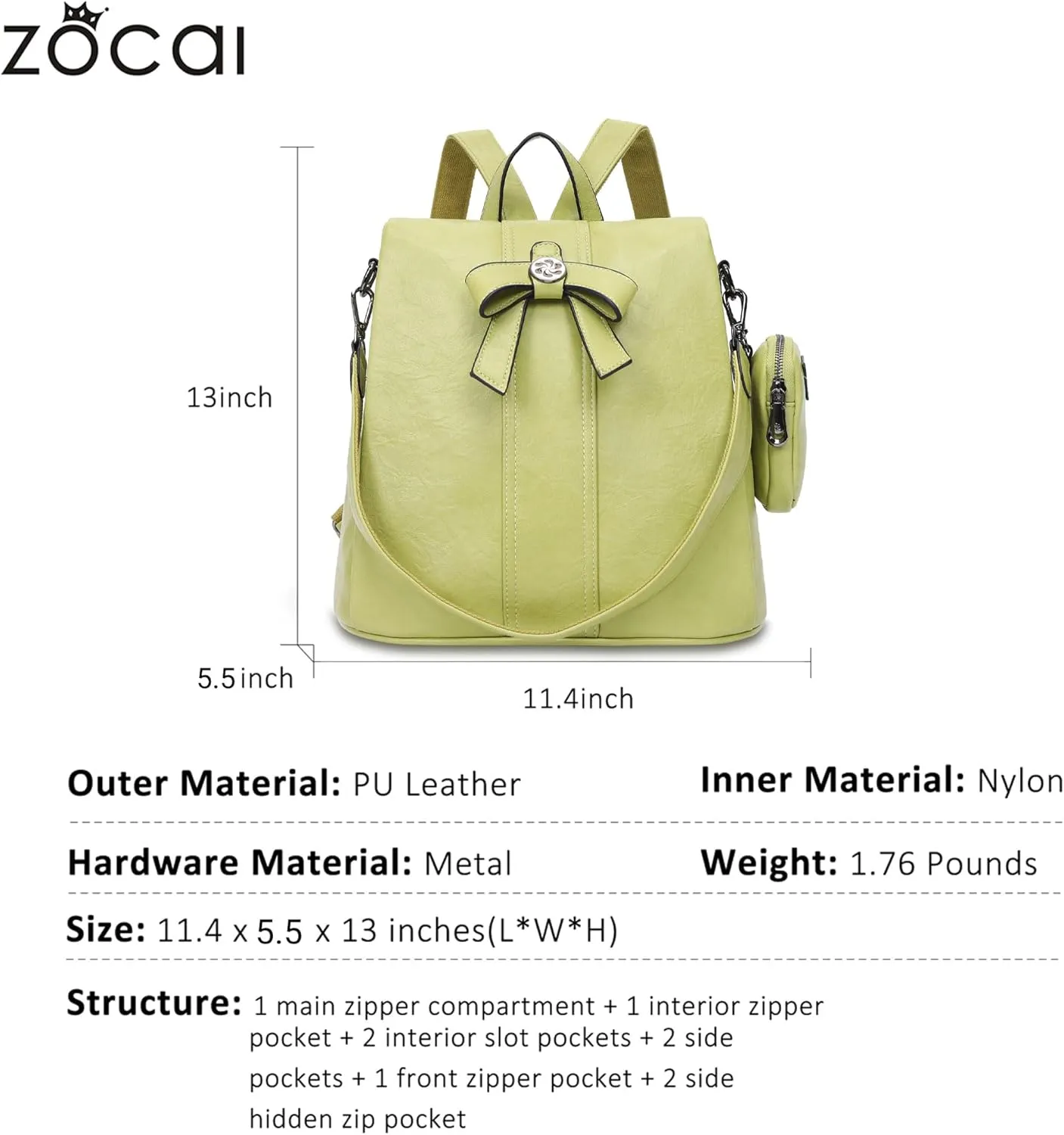 ZOCAI Backpack Purse for Women Fashion Backpack Purses PU Leather Daypacks Anti-Theft Shoulder Bag Satchel Purse