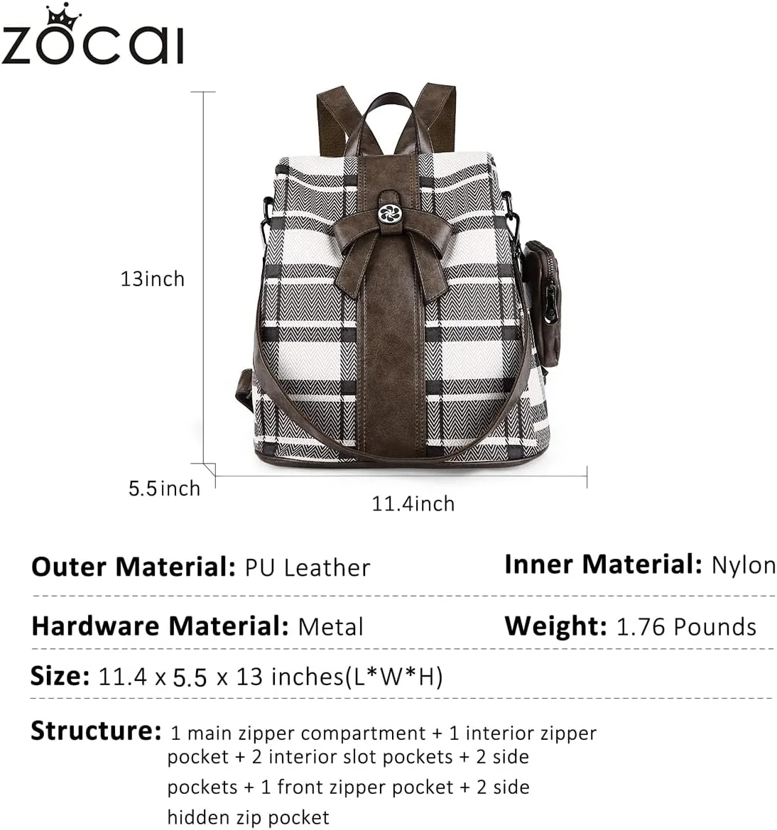 ZOCAI Backpack Purse for Women Fashion Backpack Purses PU Leather Daypacks Anti-Theft Shoulder Bag Satchel Purse