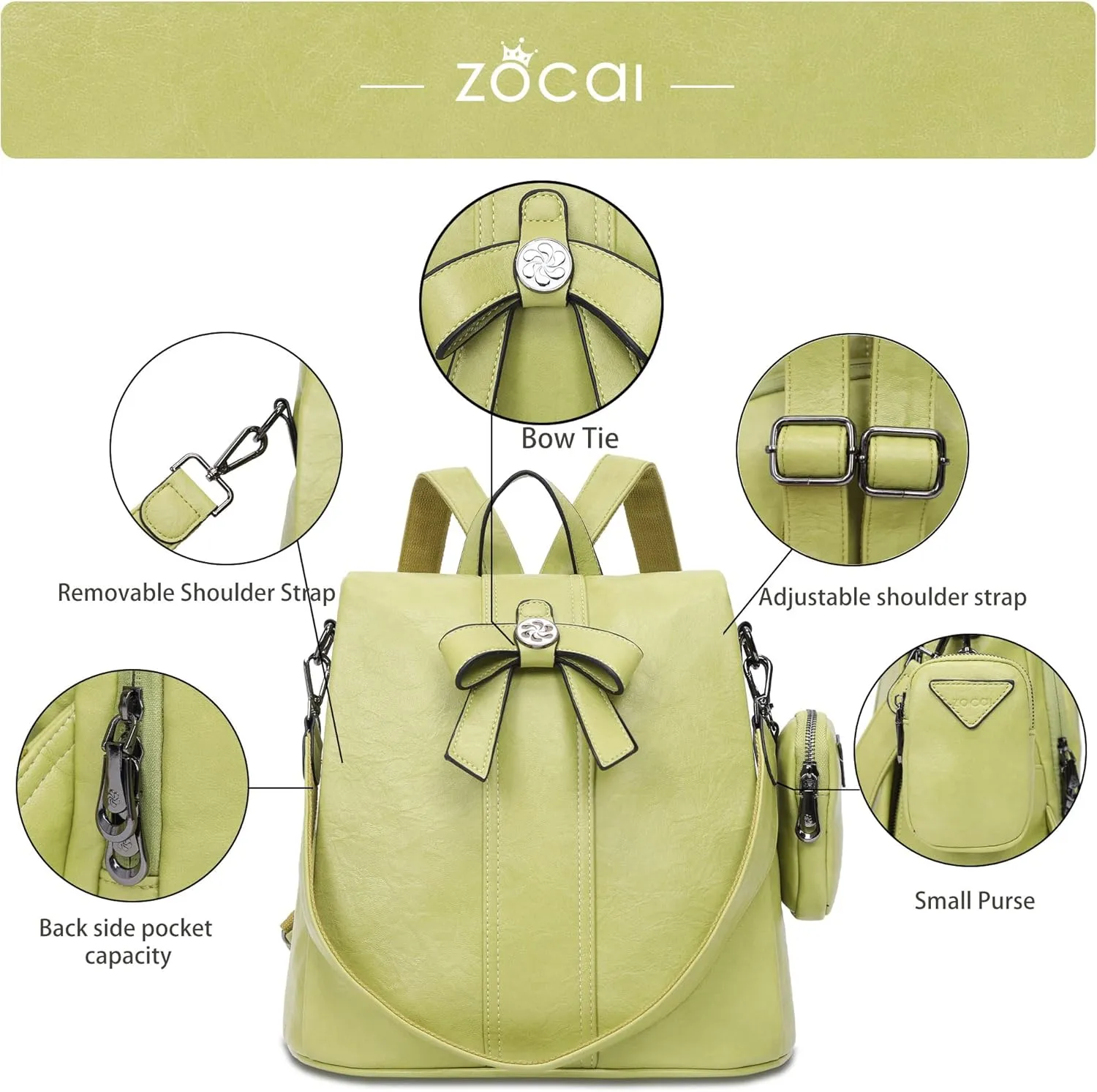 ZOCAI Backpack Purse for Women Fashion Backpack Purses PU Leather Daypacks Anti-Theft Shoulder Bag Satchel Purse