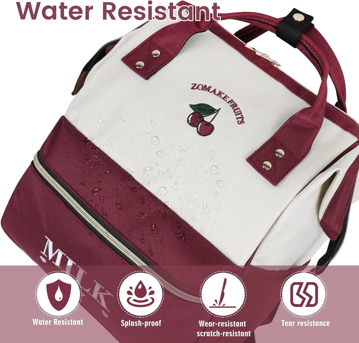 ZOMAKE 15.6 Inch Travel Laptop Backpack for Women Men - Anti Theft Water Resistant Bag Daypack - Computer Bag Business Work Cute Backpacks(Cherry-new)