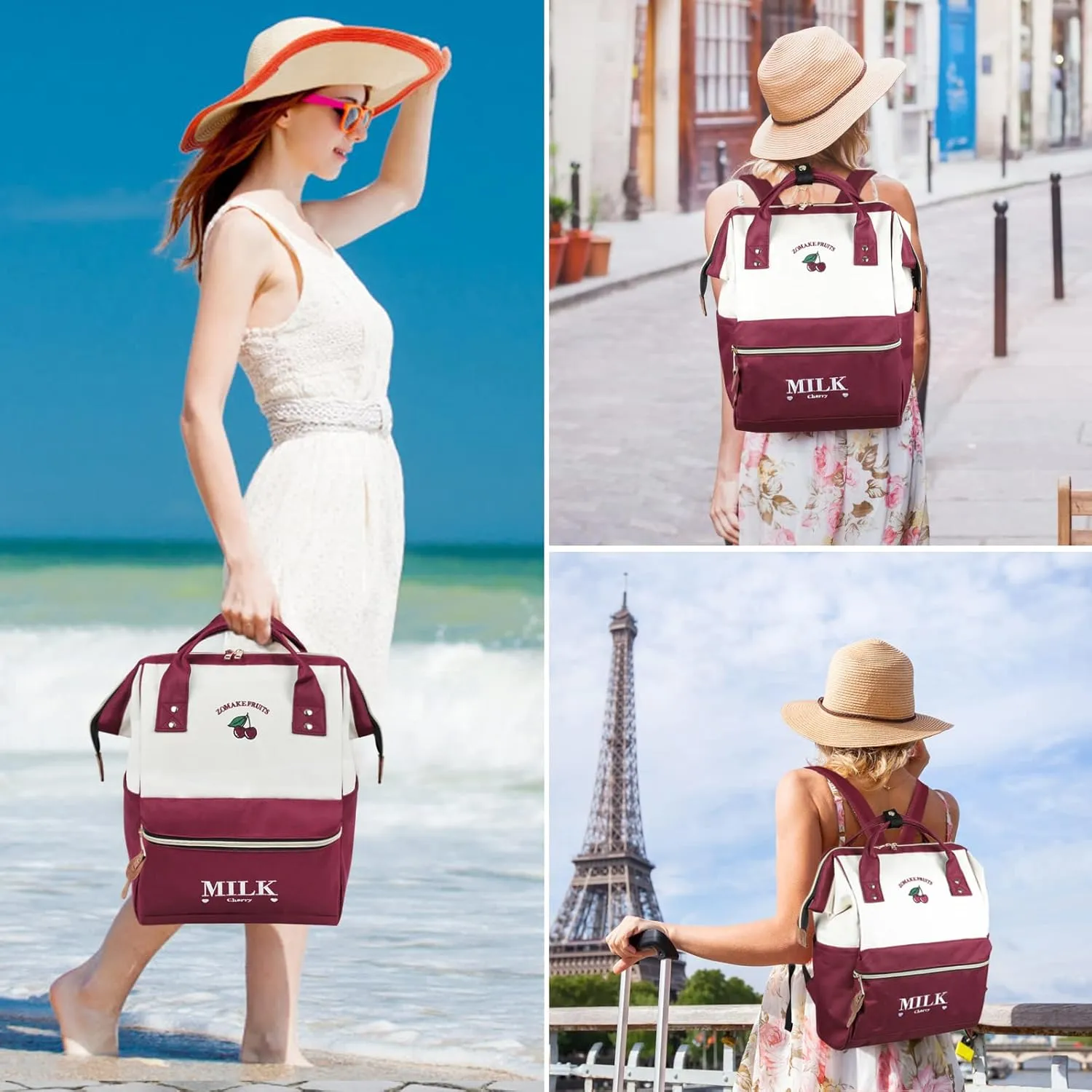 ZOMAKE 15.6 Inch Travel Laptop Backpack for Women Men - Anti Theft Water Resistant Bag Daypack - Computer Bag Business Work Cute Backpacks(Cherry-new)