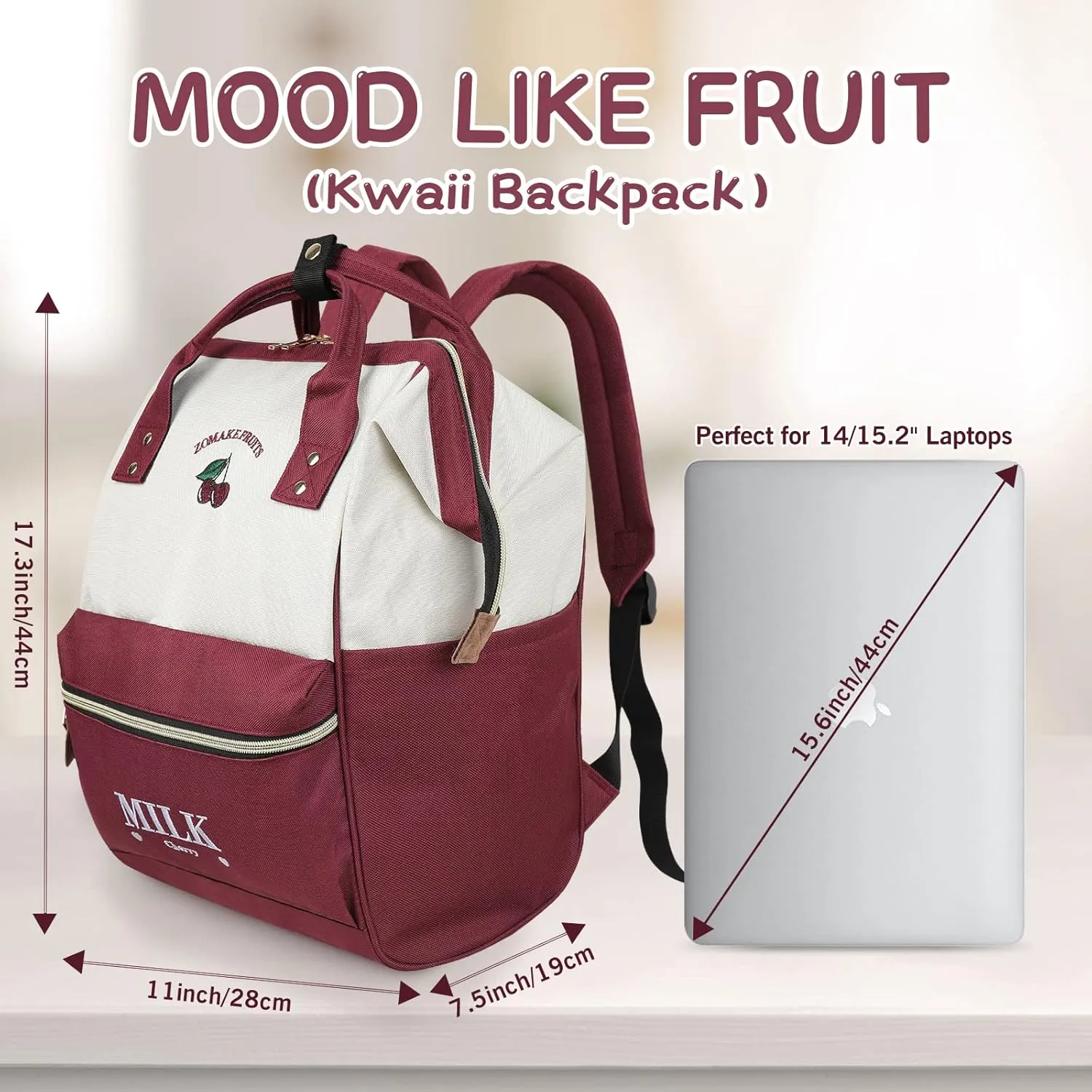ZOMAKE 15.6 Inch Travel Laptop Backpack for Women Men - Anti Theft Water Resistant Bag Daypack - Computer Bag Business Work Cute Backpacks(Cherry-new)