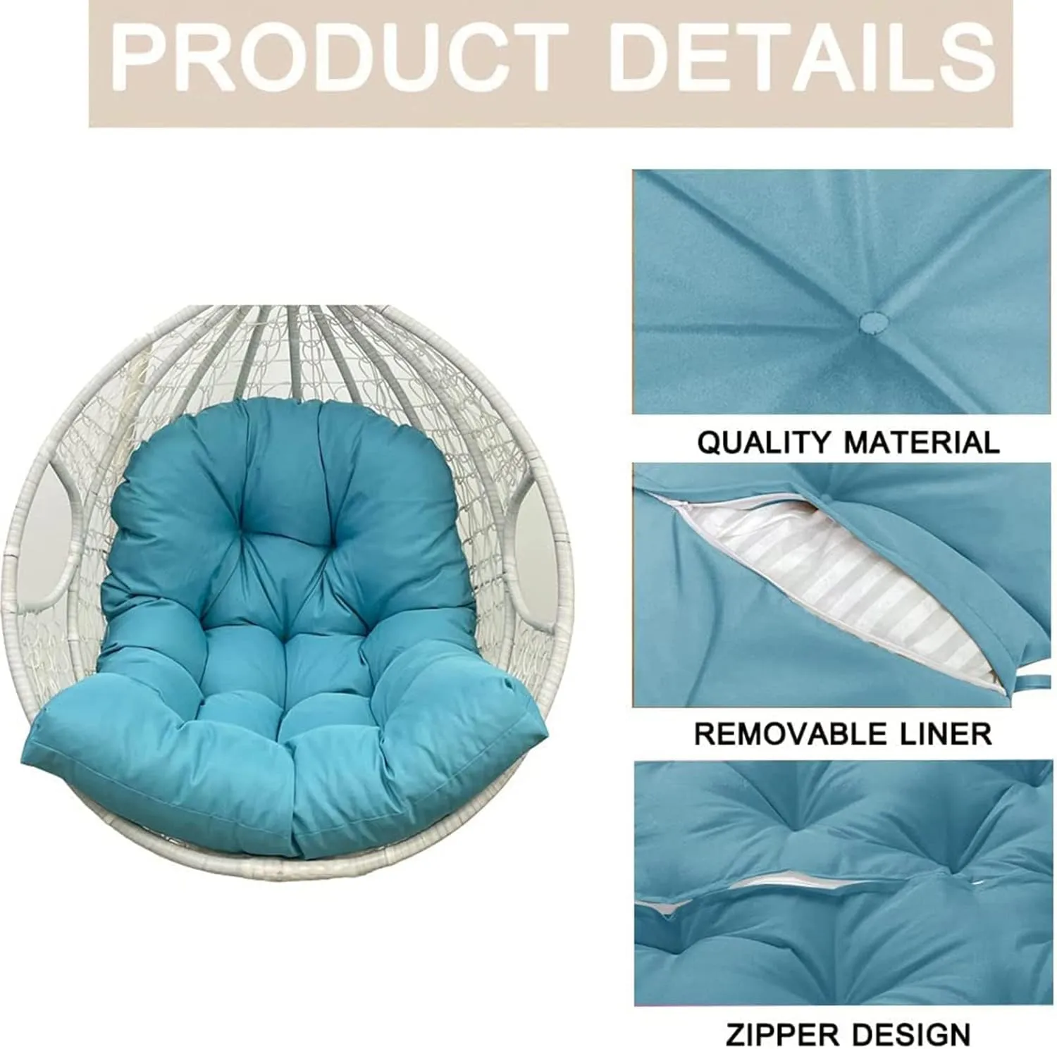 ZTGL Hanging Basket Seat Cushion, Thicken Hanging Egg Chair Cushion, Waterproof Basket Chair Cushion for Patio Garden, Outdoor Basket Egg Chair Seat Pads Back Cushion,Brown